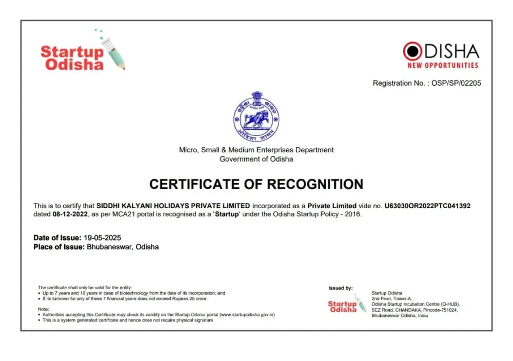 Start-UP Odisha Certificate by Industrial Minister Govt of Odisha